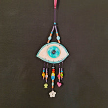 Load image into Gallery viewer, CERAMIC GLAZED &quot;EYE&quot; WITH CERAMIC AND WOODEN BEADS DECORATION
