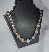 Load image into Gallery viewer, NECKLACE GENUINE PEARLS IN IRIDESCENT BEIGE+7 SEMI-PRECIOUS OPSIDIAN STONES
