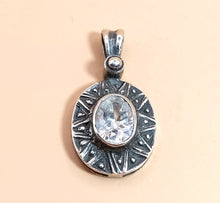 Load image into Gallery viewer, ANTIQUE SILVER MEDALLION IN &quot;STAR&quot; DESIGN HANDCARVING WITH OVAL BIG ZIRCON
