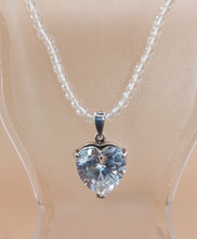 Load image into Gallery viewer, BRIDAL SILVER NECKLACE WITH A BIG HEART ZIRCON WITH SILVER WHITE-GOLD PLATED CASE- HANGING FROM NECKLACE 3MM ROUND GENUINE QUARZ
