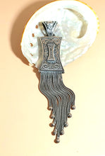 Load image into Gallery viewer, SILVER 925 ANTIQUE HANDCARVING MEDALLION VERY LONG -  WITH 9 UNEVEN CHAINS IN FRINGE DESIGN.

