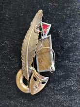 Load image into Gallery viewer, BRONZE BROOCH &quot;OAK LEAF AND MASK&quot; - RED AND HONEY BEIGE FUSING GLASS ARTISTIC HANDMADE
