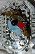 Load image into Gallery viewer, BRONZE BROOCH &quot;MASK&quot; FUSING GLASS ARTISTIC HANDMADE
