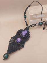 Load image into Gallery viewer, MACRAME NECKLACE BLACK SPECIAL WITH POLYESTERIC CLAY BEADS IN PURPLE-PINK COLOURS
