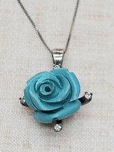 Load image into Gallery viewer, SILVER MEDALLION WITH TURQUOISE ROSE SEMI-PRECIOUS CHAOLITE + 4 SMALL WHITE ZIRCONIA + SILVER CHAIN 45 CM. 
