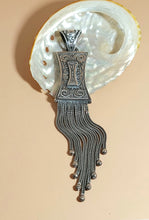 Load image into Gallery viewer, SILVER 925 ANTIQUE HANDCARVING MEDALLION VERY LONG -  WITH 9 UNEVEN CHAINS IN FRINGE DESIGN.

