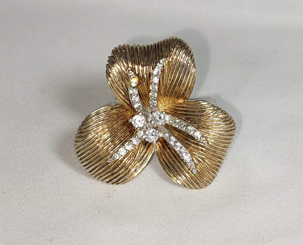 SILVER RING FLOWER GOLD-PLATED