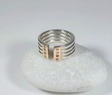 Load image into Gallery viewer, HANDMADE RING 4 SILVER STRIPES SILVER 925⁰+GOLD 14K
