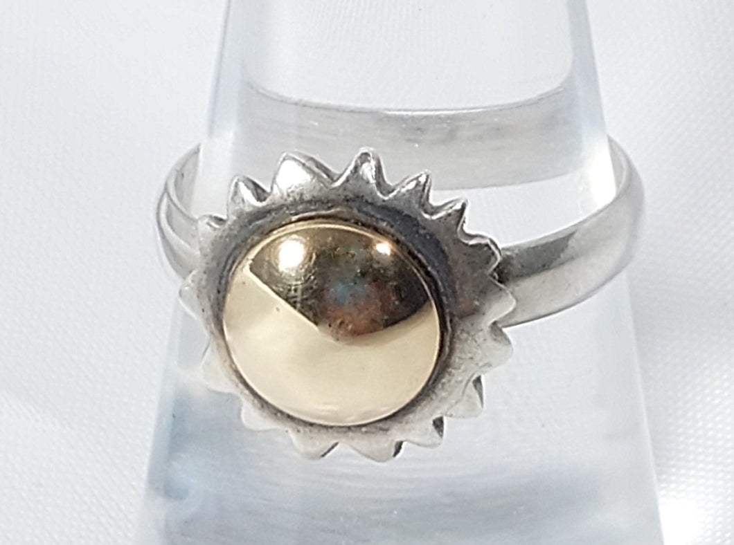 RING SUN-SHAPED, HANDMADE JEWELRY, SILVER 925⁰+GOLD 14K